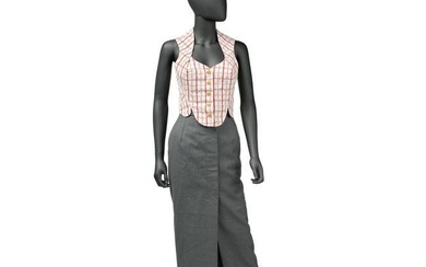 Vivienne Westwood (British, 1941-2022) Pink Gingham Sleeveless Top and Long Grey Skirt, early 1990s