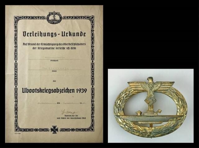 WW2 Kriegsmarine Submarine Badge, Cert, L/56 (2pc)