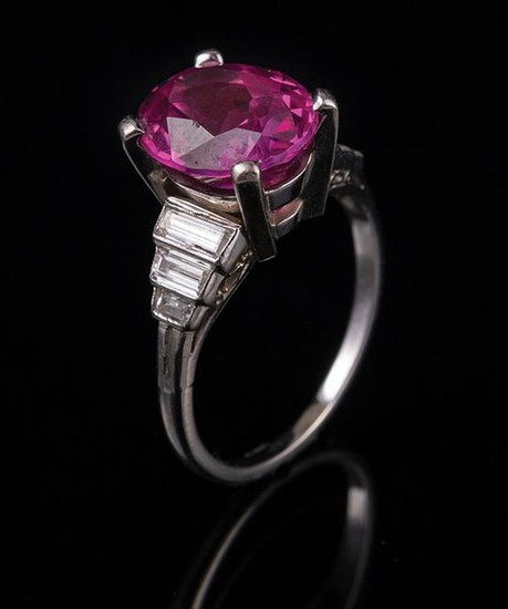 White Gold, Pink Tourmaline and Diamond Ring
