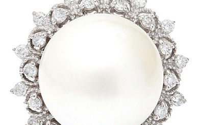 White South Sea Pearl 14K White Gold Diamond Ring