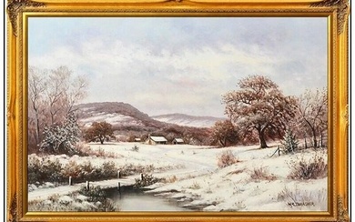 William Robert Thrasher Original Oil Painting On Canvas Signed Winter Landscape