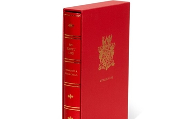Winston Churchill | My Early Life, 1949 Odhams Press reprint, red morocco, signed in 1957, slipcase