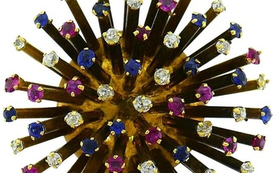 Yellow Gold Sputnik Pin Brooch Clip with Diamond