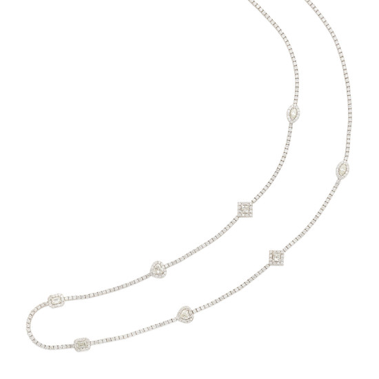 an 18k white gold and diamond longchain necklace