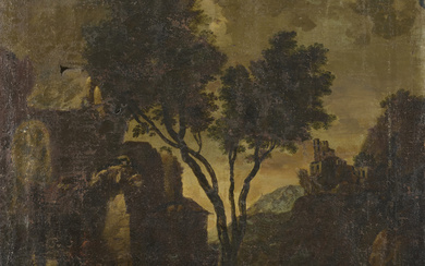 (attr.) "Paesaggio con pastori" olio su tela (cm 101,5x76) (estesi difetti e restauri)