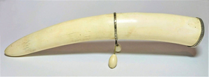 phallic bone tusk with a silver stand and lid