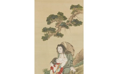 JAPANESE SCHOOL, MANNER OF HOKUSAI MOTHER SUCKLING A CHILD...