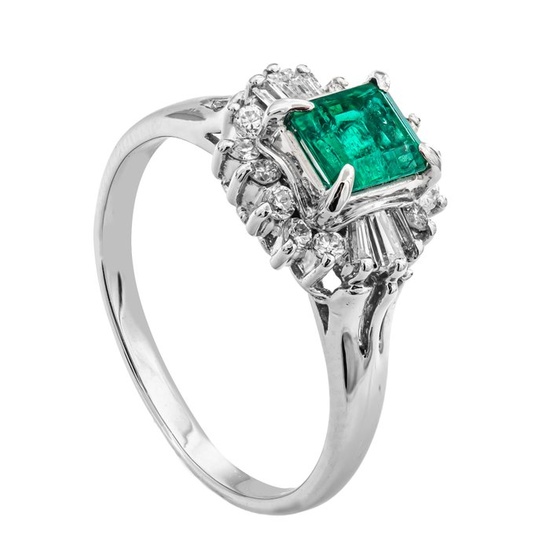 0.78 tcw Colombian Emerald Ring Platinum - Ring - 0.53 ct Emerald - 0.25 ct Diamonds - No Reserve Price