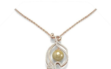 0.83 ctw Diamond & Pearl Necklace 18K Rose Gold