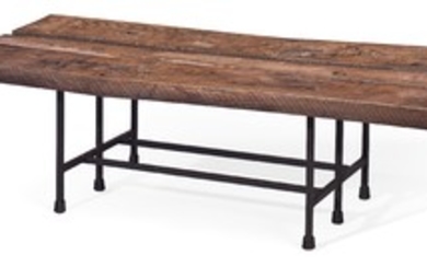 AN AMERICAN OAK AND IRON LOW TABLE, ATTRIBUTED TO HARRY BALMER, 20TH CENTURY
