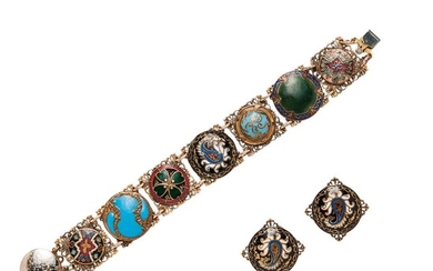 Antique Enamel Button Bracelet and Earclips