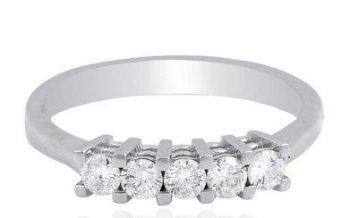 1/2 TCW HI/SI Five Diamond Ring 18k White Gold Jewelry
