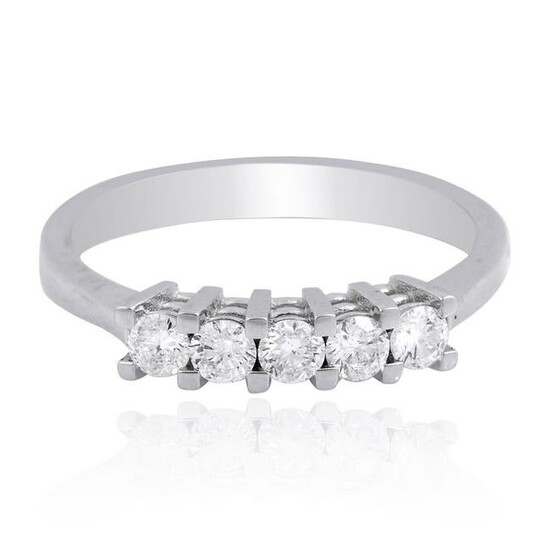 1/2 TCW HI/SI Five Diamond Ring 18k White Gold Jewelry