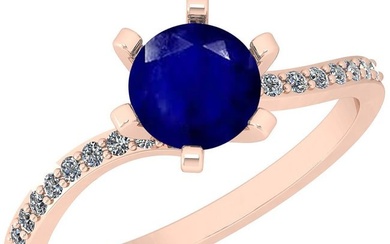 1.20 Ctw SI2/I1 Blue Sapphire And Diamond 14K Rose Gold Ring