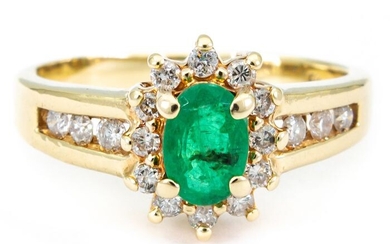 14 kt. Gold - Ring - 0.30 ct Diamond - Emerald, 0.43 ct