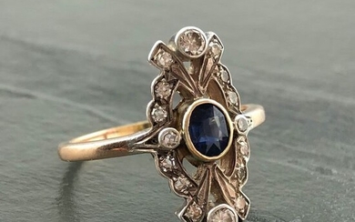 14 kt. Gold - Ring - 0.40 ct Sapphire - Diamonds