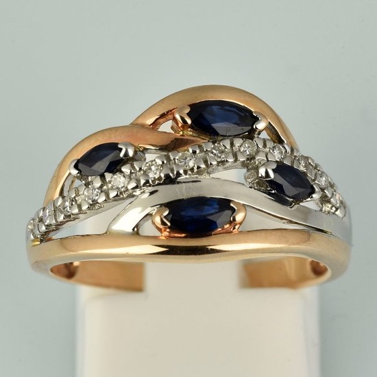 14 kt. Gold - Ring - 0.58 ct Sapphire - Diamond