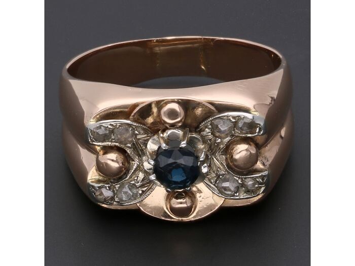 14 kt. Pink gold - Ring Diamond - Sapphire