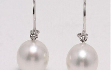 14 kt. White Gold - 10x11mm South Sea Pearls - Earrings