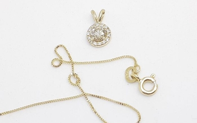 14 kt. White gold, 0.33ct + 0.12ct Brilliant cut diamonds- Necklace with pendant Diamond