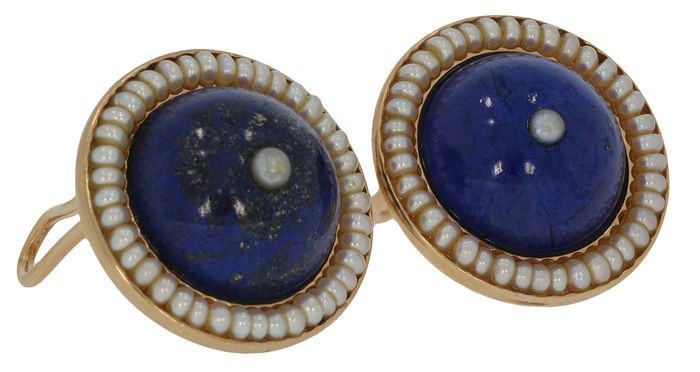 14 kt. Yellow gold - Earrings Lapis lazuli - Pearls