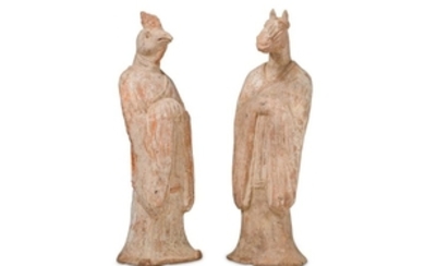 TWO CHINESE POTTERY ZODIAC FIGURES.