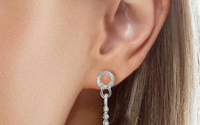 14K White Gold Long Earrings with South Sea Pearls and Diamonds