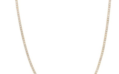 14K Yellow Gold Diamond Straight Line Tennis Necklace 11.75CTS