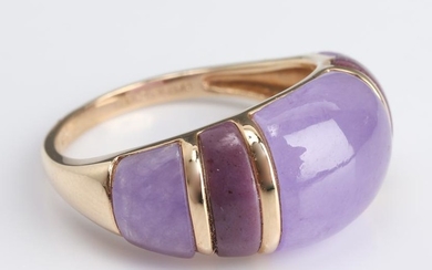 14K Yellow Gold Purple Jade Inlay Ring