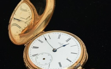 14K gold Elgin pocket watch with engraved gold case.