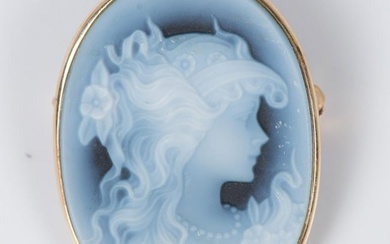 14k Gold and Blue Agate Cameo
