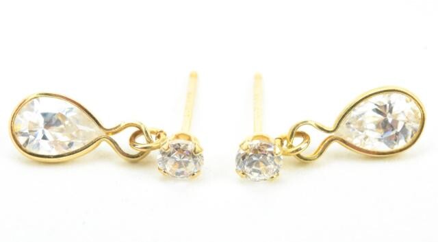 14k Yellow Gold Synthetic Diamond Pendant Earrings