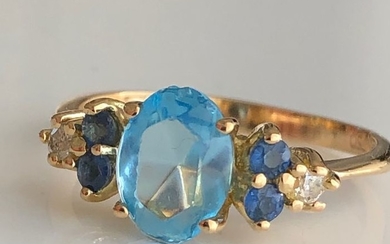 18 kt. Gold - Ring - 1.38 ct Topaz - Diamonds, Sapphires