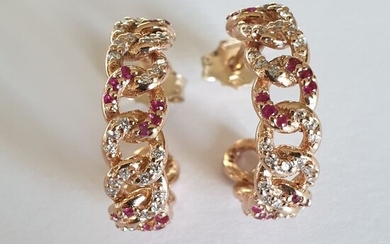 18 kt. Pink gold - Earrings - 0.72 ct Diamonds - Rubies