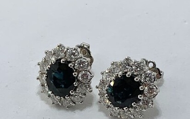 18 kt. White gold - Earrings - 3.40 ct Sapphires - Diamonds