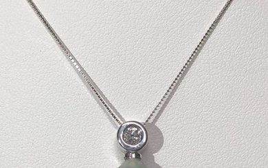 18 kt. White gold - Necklace with pendant - 0.15 ct Diamond - Pearl