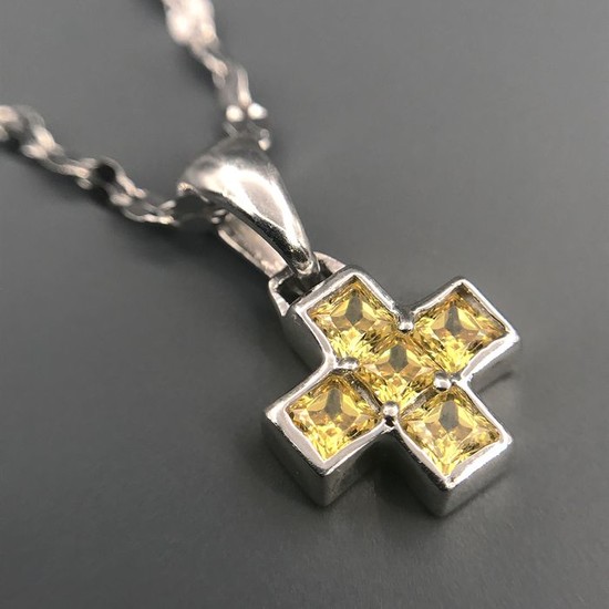 18 kt. White gold - Necklace with pendant - 0.20 ct Citrine