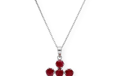 18 kt. White gold - Necklace with pendant - 2.00 ct Ruby