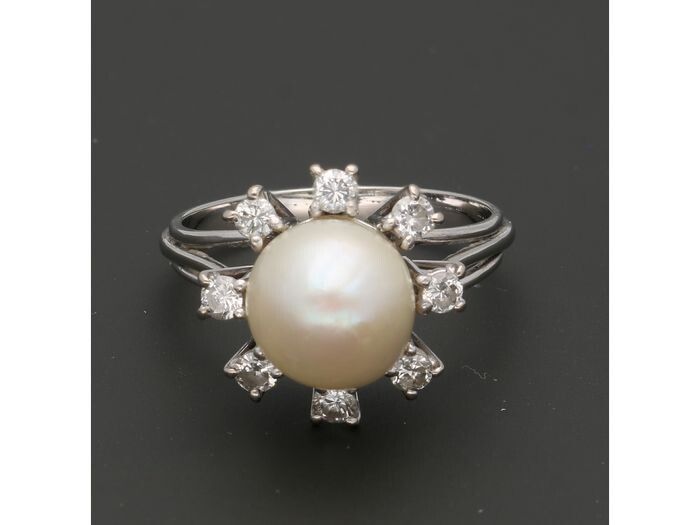 18 kt. White gold - Ring - 0.40 ct Diamond - Pearl