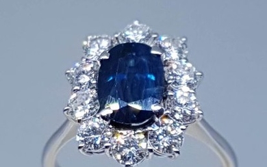 18 kt. White gold - Ring - 2.01 ct Sapphire - Diamonds