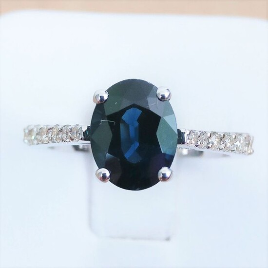 18 kt. White gold - Ring - 2.15 ct Sapphire - Diamond