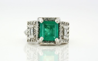18 kt. White gold - Ring - 3.00 ct Emerald - Diamonds