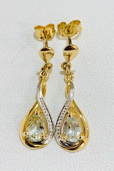 18 kt. White gold, Yellow gold - Earrings - 0.70 ct Aquamarine