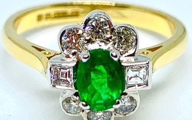 18 kt. White gold, Yellow gold - Ring - 0.70 ct Emerald - Diamonds