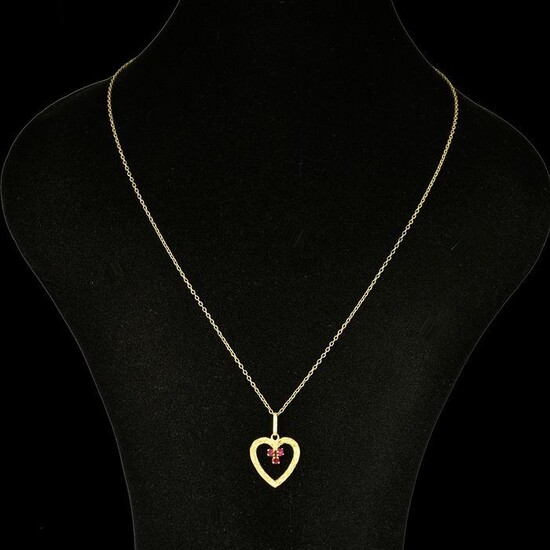 18 kt. Yellow gold - Necklace with pendant - 0.18 ct Ruby