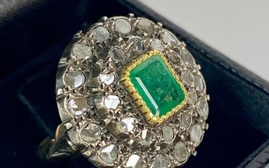 18 kt. Yellow gold - Ring - 1.40 ct Emerald - Diamonds