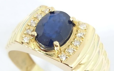 18 kt. Yellow gold - Ring - 2.60 ct Sapphire - Diamonds