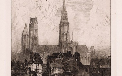 1888 Richard Parkes Bonington Rouen etching signed