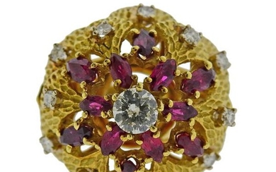 18K Gold Diamond Ruby Dome Ring