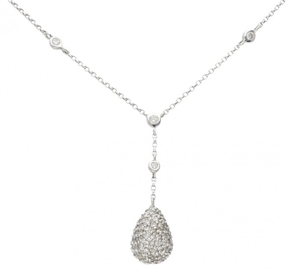18K. White gold necklace with a teardrop-shaped pendant and set with approx. 0.83 ct. diamond....
